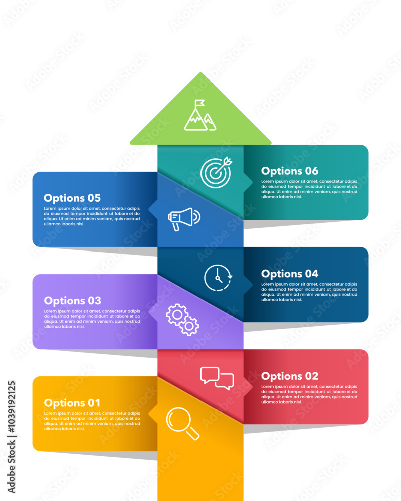 Vertical infographic with up arrows with 6 steps to success. Business presentation, Banner, Brochure and Strategy. Vector illustration. Vertical infographic with up arrows with 6 steps to success. Business presentation, Banner, Brochure and Strategy. Vector illustration.