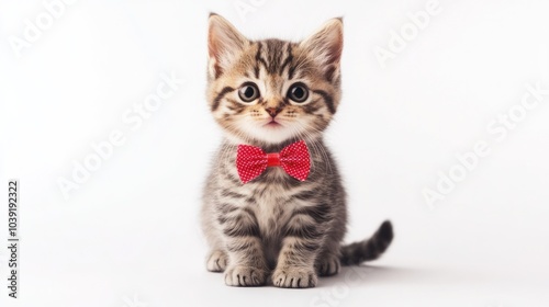 Adorable Kitten with Red Bow Tie