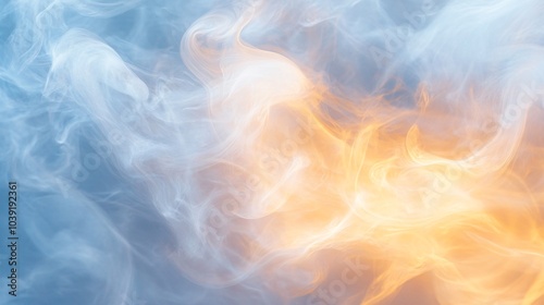 Abstract background with white and yellow smoke on a blue background.