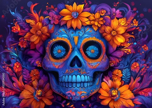 a skull with flowers in it