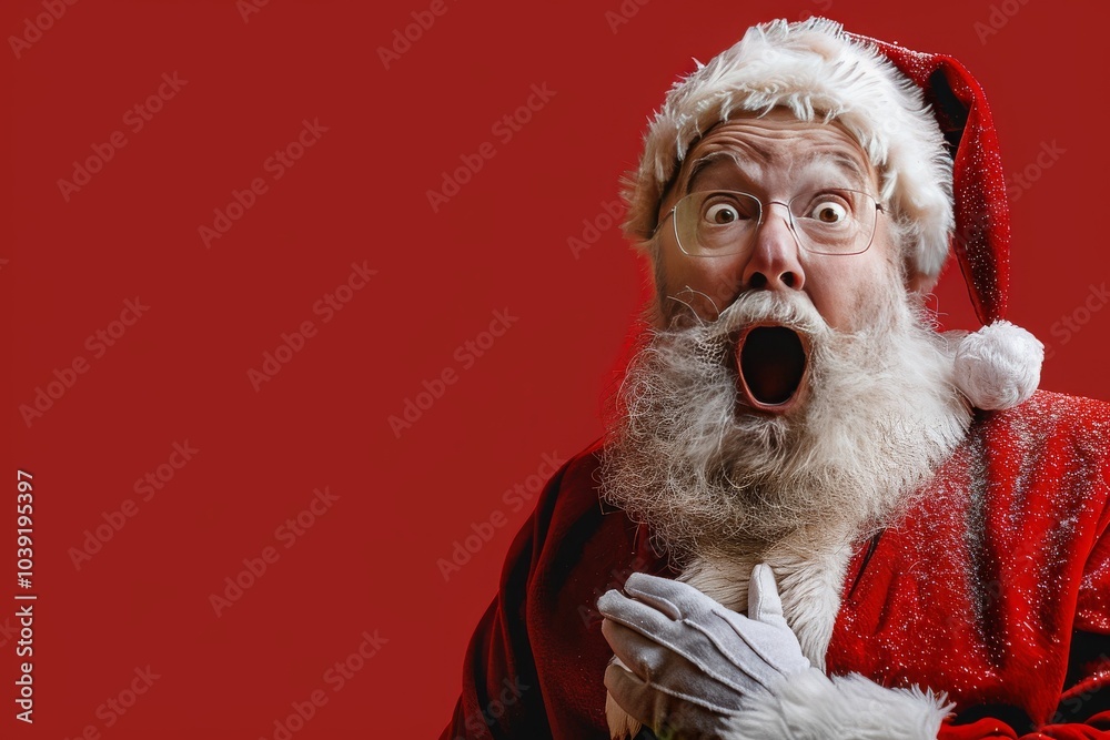Shocked Santa Claus on a Red Banner with Space for Copy. MZ Shocked Santa Claus on a Red Banner with Space for Copy. MZ