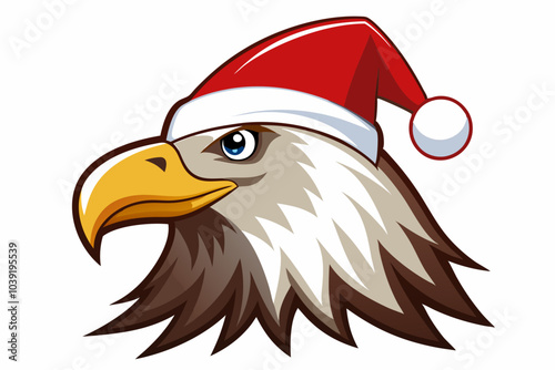 Eagle with Santa Claus hats isolated on white, vector New Year elements for Christmas design