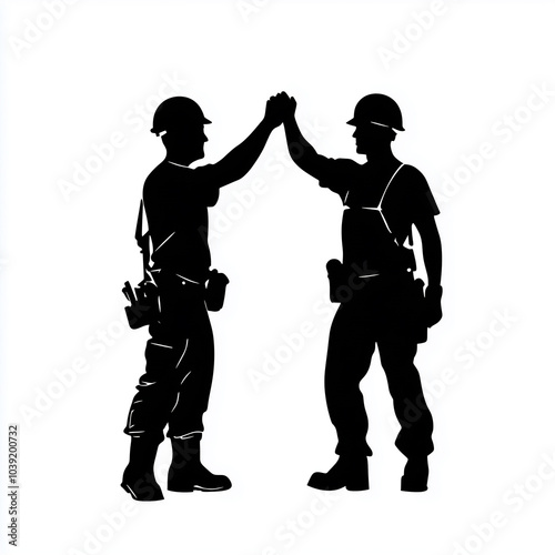 ハイタッチする現場作業員のシルエットイラスト2