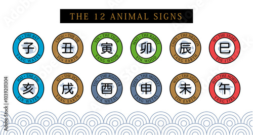 The twelve animal signs. Circle shape. Isolated Vector Illustration