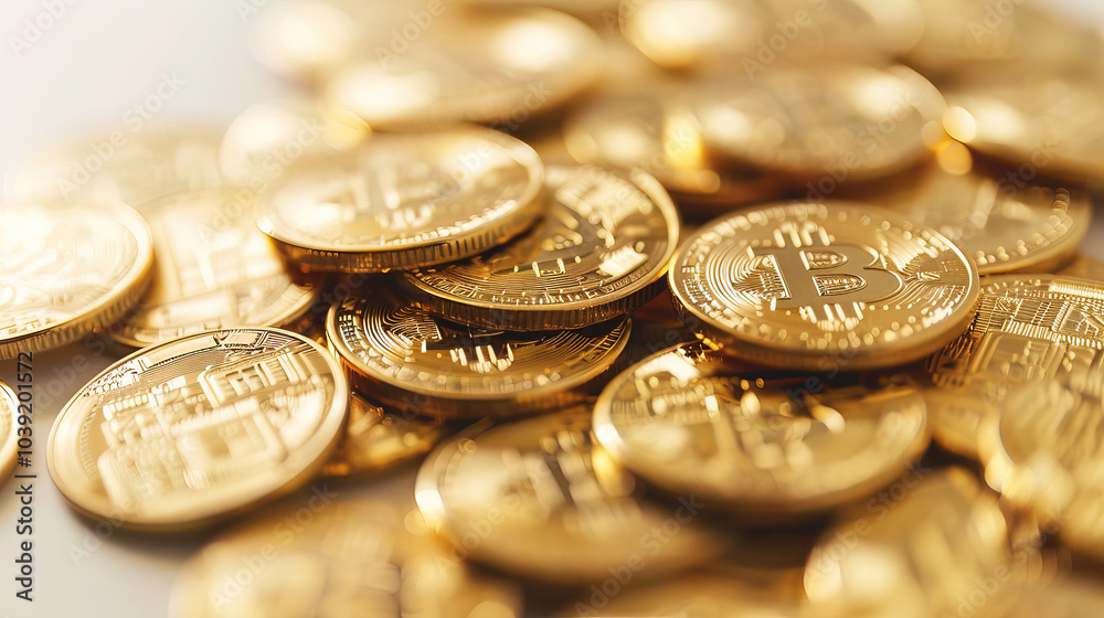 bitcoin cryptocurrency gold coins on white background bitcoin cryptocurrency gold coins on white background