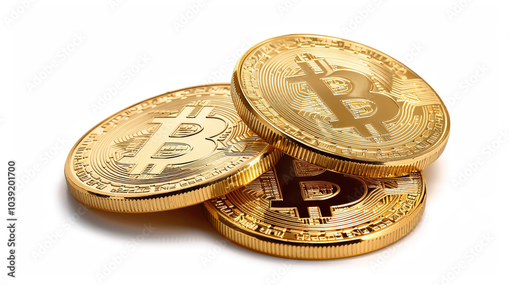 bitcoin cryptocurrency gold coins on white background bitcoin cryptocurrency gold coins on white background