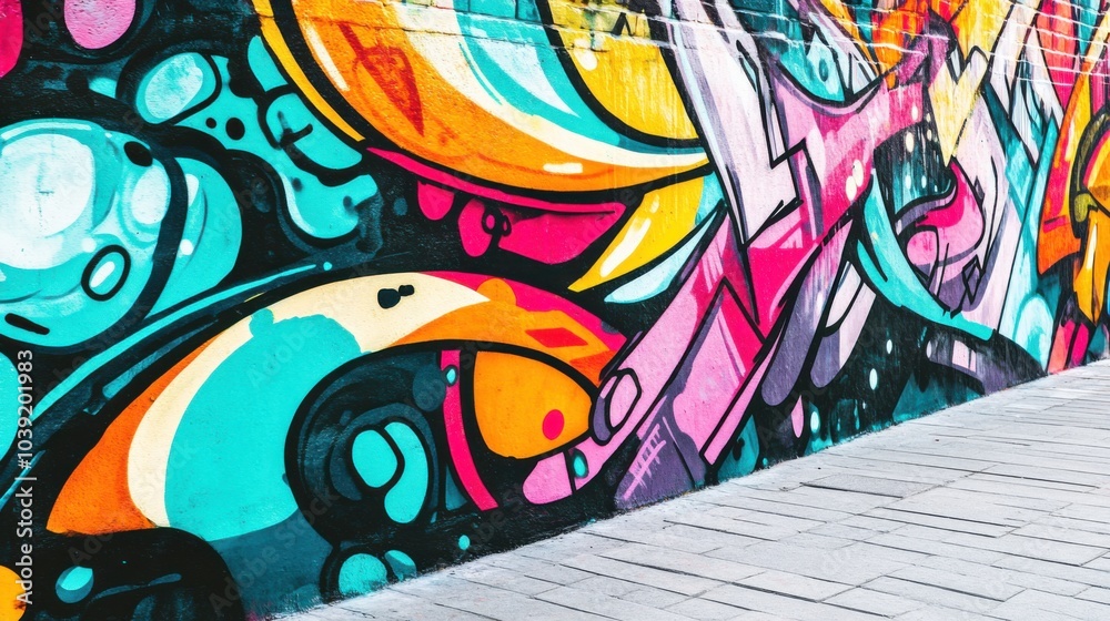 Obraz premium Colorful urban street art graffiti on a brick wall.