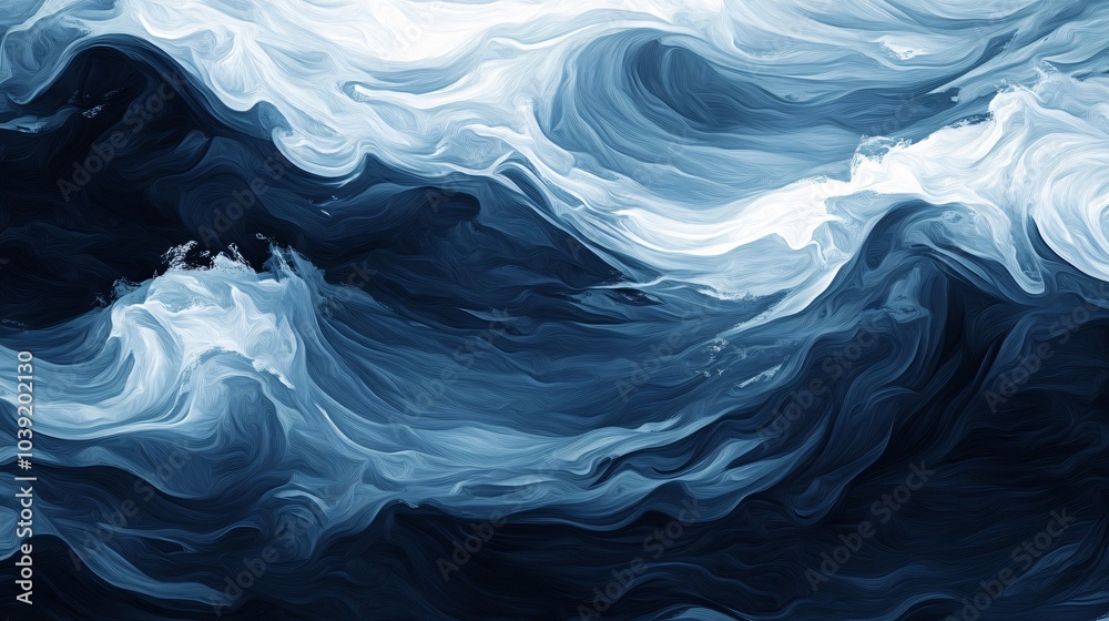 Abstract blue and white painted waves with light and dark shades. Abstract blue and white painted waves with light and dark shades.