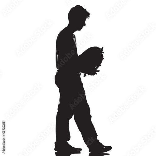 A man playing Tambourine silhouette isolated on white background