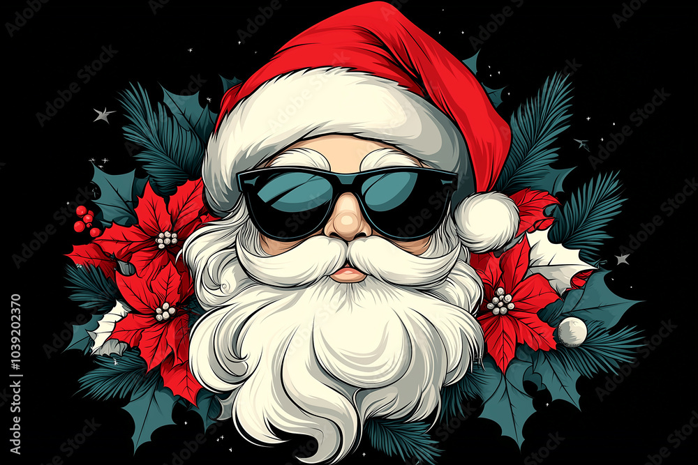 custom made wallpaper toronto digitalA cartoon of Santa Claus wearing sunglasses and a red hat. The image has a festive and playful mood, as it features a popular holiday figure in a fun and relaxed outfit