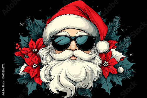 Wallpaper Mural A cartoon of Santa Claus wearing sunglasses and a red hat. The image has a festive and playful mood, as it features a popular holiday figure in a fun and relaxed outfit Torontodigital.ca