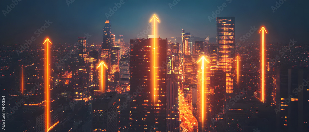 Fototapeta premium Futuristic Business & Stock Investment Visuals: High-Tech, Neon-Lit Financial Concepts with Modern Urban Backdrops