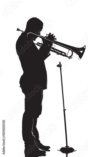 A man playing Trombone silhouette isolated on white background