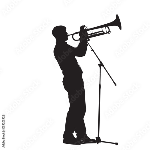 A man playing Trombone silhouette isolated on white background