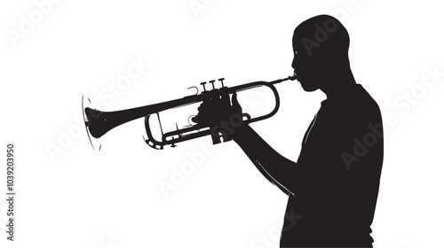 A man playing Trombone silhouette isolated on white background