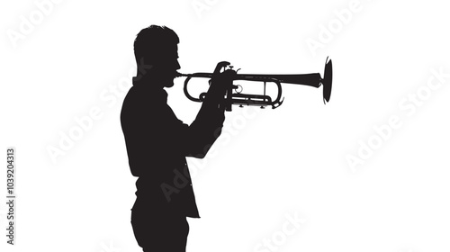 A man playing Trombone silhouette isolated on white background