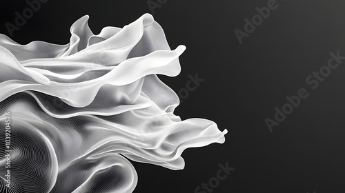 A minimalist black and white stylized artwork of smoke, having fewer and thinner lines. photo