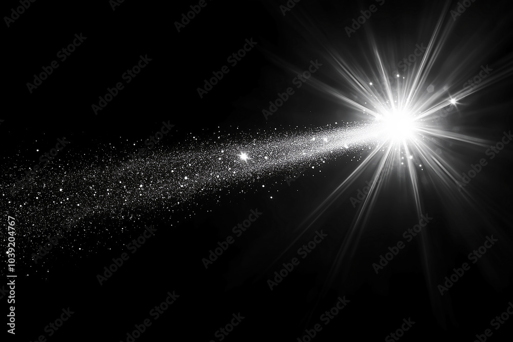 Fototapeta premium white lens flare effects, on a black background, for overlay or screen filter