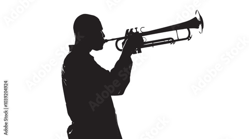 A man playing Trombone silhouette isolated on white background