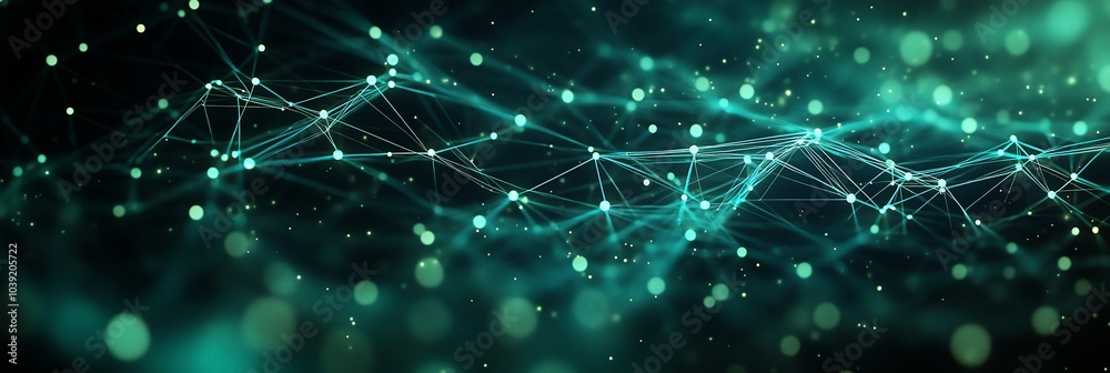 A network of glowing green data connections on a black background
