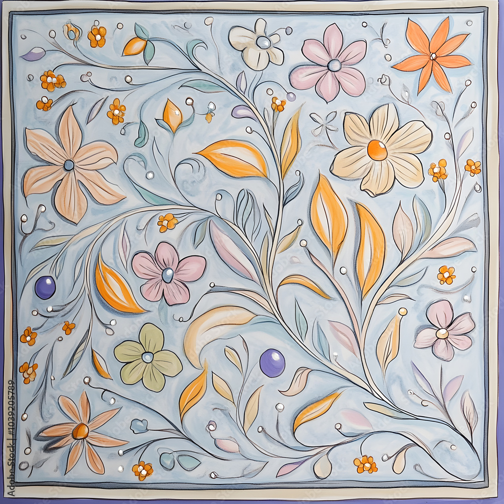 Geometric and Organic Doodle Tile and Carpet Designs with White Borders | Hand-drawn, Abstract, Floral, and Symmetrical Patterns in Soft Pastel and Earth Tones Geometric and Organic Doodle Tile and Carpet Designs with White Borders | Hand-drawn, Abstract, Floral, and Symmetrical Patterns in Soft Pastel and Earth Tones