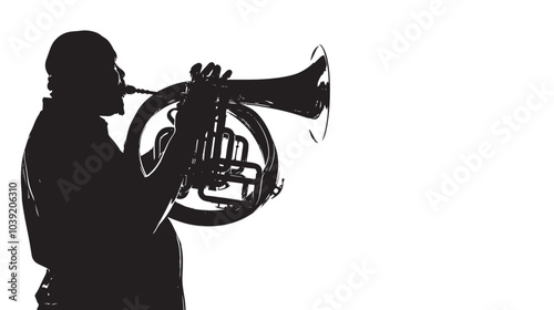 A man playing Tuba silhouette isolated on white background