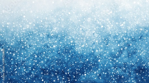 Abstract blue watercolor background with snowflakes.