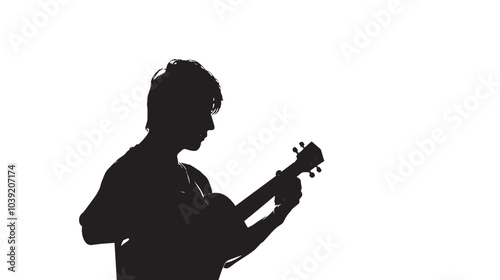 A man playing Ukulele silhouette isolated on white background