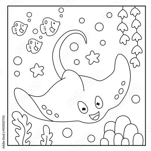 Cute stingray coloring page for kids