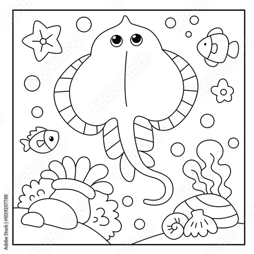 Cute stingray coloring page for kids