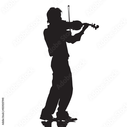 A man playing Violin silhouette isolated on white background