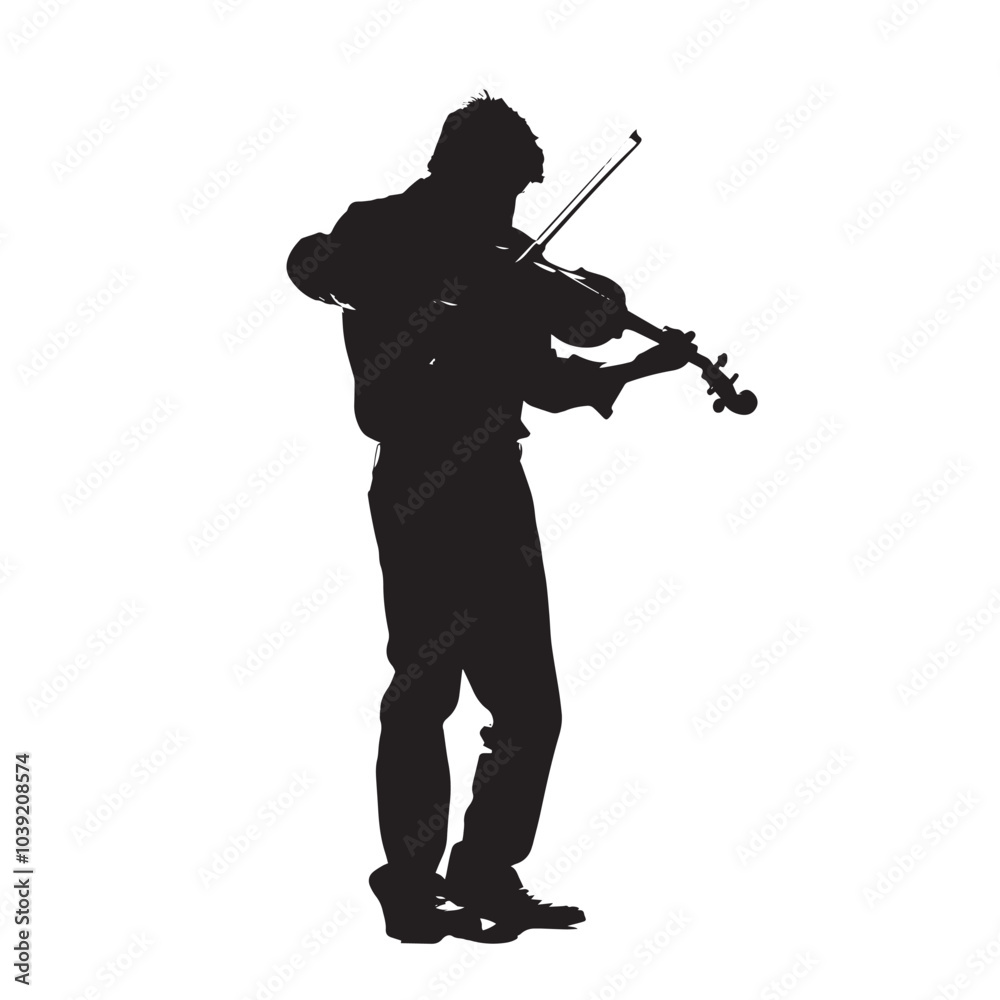 Naklejka premium A man playing Violin silhouette isolated on white background