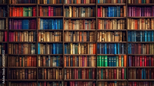 A wall of books in a library