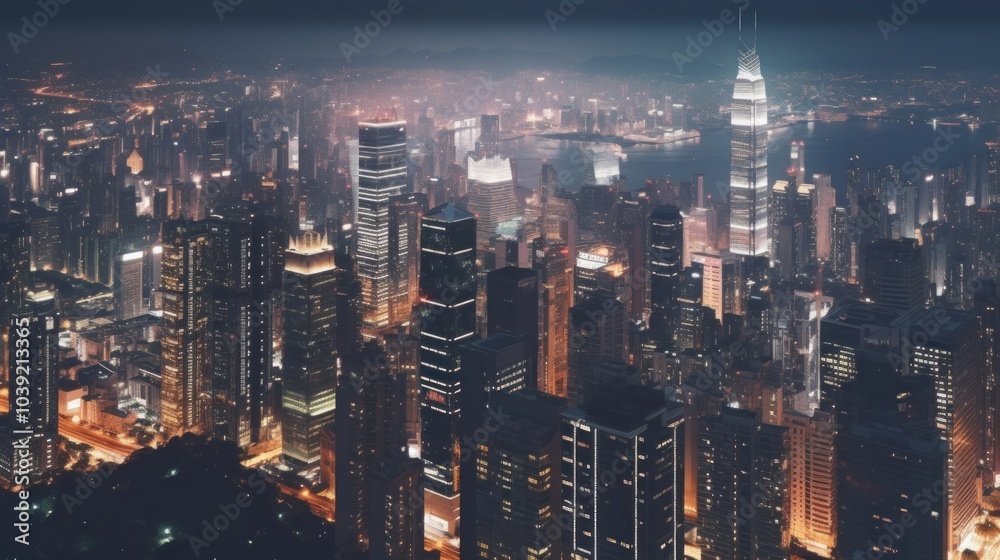 Obraz premium Nighttime Cityscape of Hong Kong