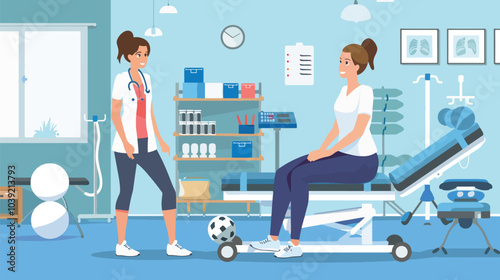 A Modern rehabilitation physiotherapy worker with woman client, injury recovery, recovery