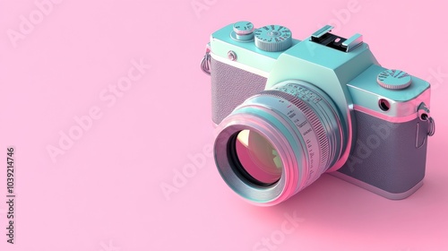 A stylized camera on a pink background, showcasing photography as an art form. photo