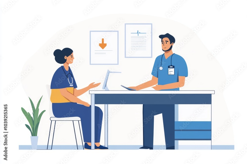 a doctor in a specialized health clinic very warmly and kindly discussing treatment options with a cancer patient a doctor in a specialized health clinic very warmly and kindly discussing treatment options with a cancer patient