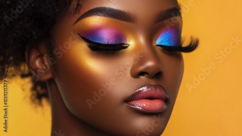 Vibrant Makeup Art on Dark Skin Tone