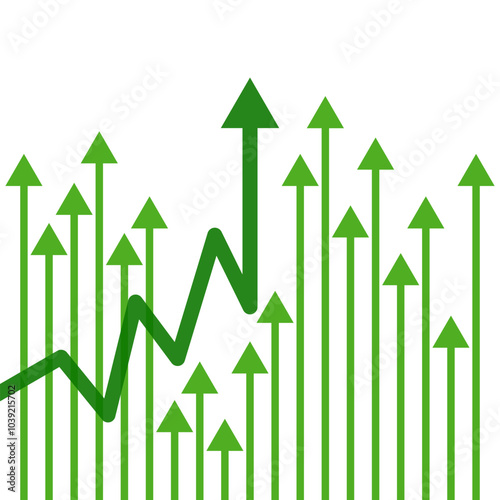 Upside going arrows. Green arrows going up low to high profit stats business growth concept vector illustration