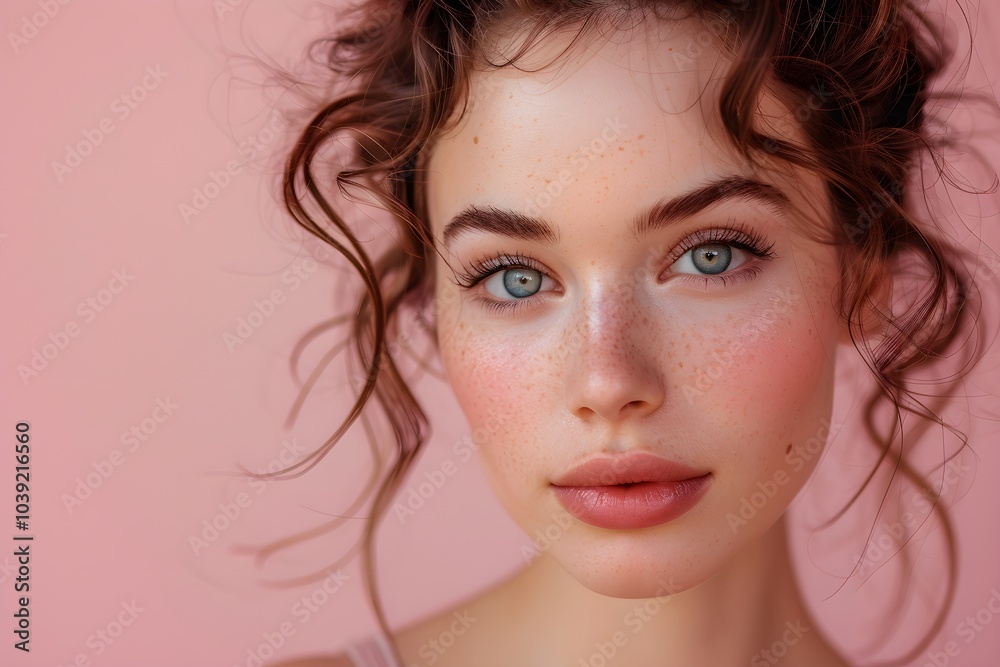 A close up of a woman with freckles on her face A close up of a woman with freckles on her face