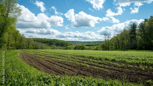 A carbon farming field where cover crops, trees, and perennial plants are used to capture and store carbon in the soil, helping to reduce atmospheric CO2 and improve soil health photo