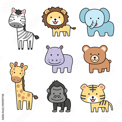 Wallpaper Mural Icon set bundle collection animals zoo forest wildlife simple illustration drawing kiddy children tiger, gorilla, elephant, bear, zebra, giraffe, lion Torontodigital.ca
