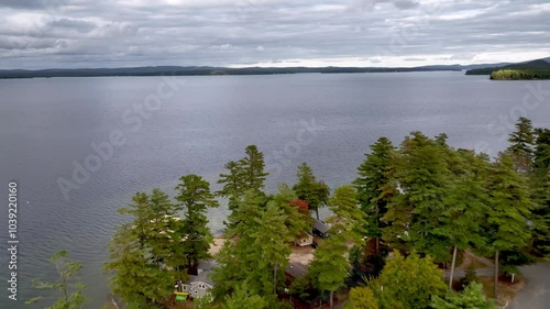 aerial pullout over lake winnipesaukee homes photo