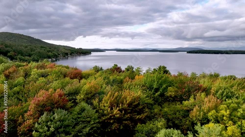 aerial push in to reveal lake winnipesaukee new hampshire photo