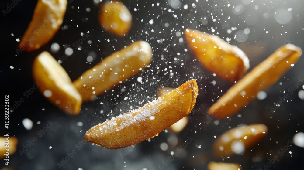 Golden French Fries Falling Through a Salt Shower A Culinary Dance of Flavor Golden French Fries Falling Through a Salt Shower A Culinary Dance of Flavor