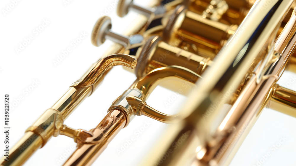 Fototapeta premium Creative close-up of a trumpet focusing on valves and tubing, artistic angle.