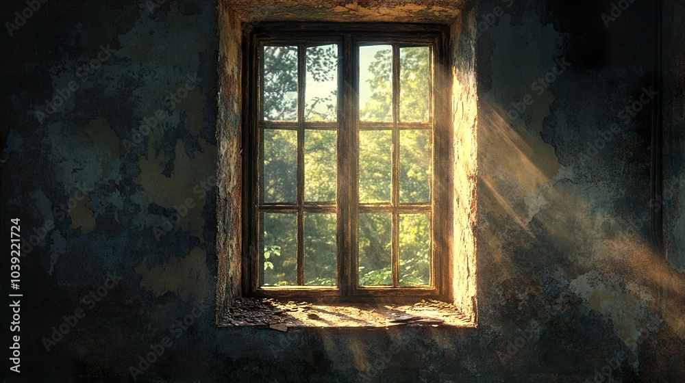 Sunlight Streaming Through an Old Window in an Abandoned Building Sunlight Streaming Through an Old Window in an Abandoned Building