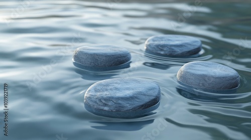 Stones Floating on Tranquil Blue Water - Minimalist Still Life Photography