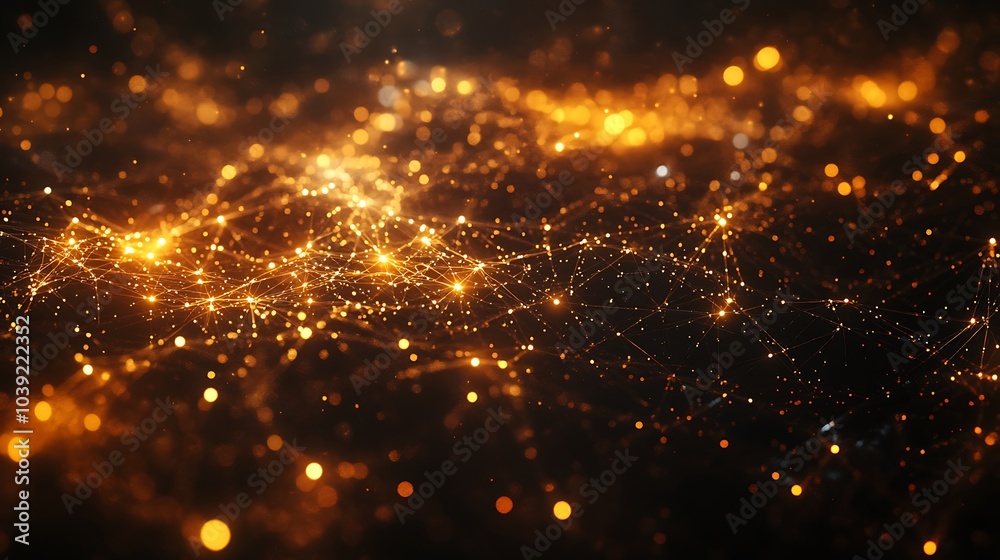 Obraz premium A shimmering display of golden particles creating a celestial, cosmic ambiance against a dark backdrop.