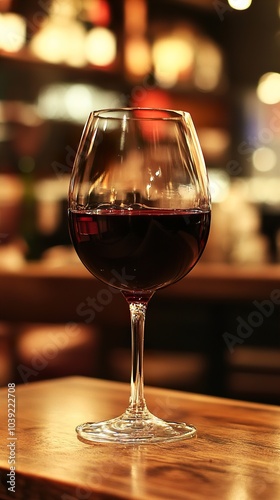 Red Wine Glass on Wooden Table - Enjoying a Glass of Wine